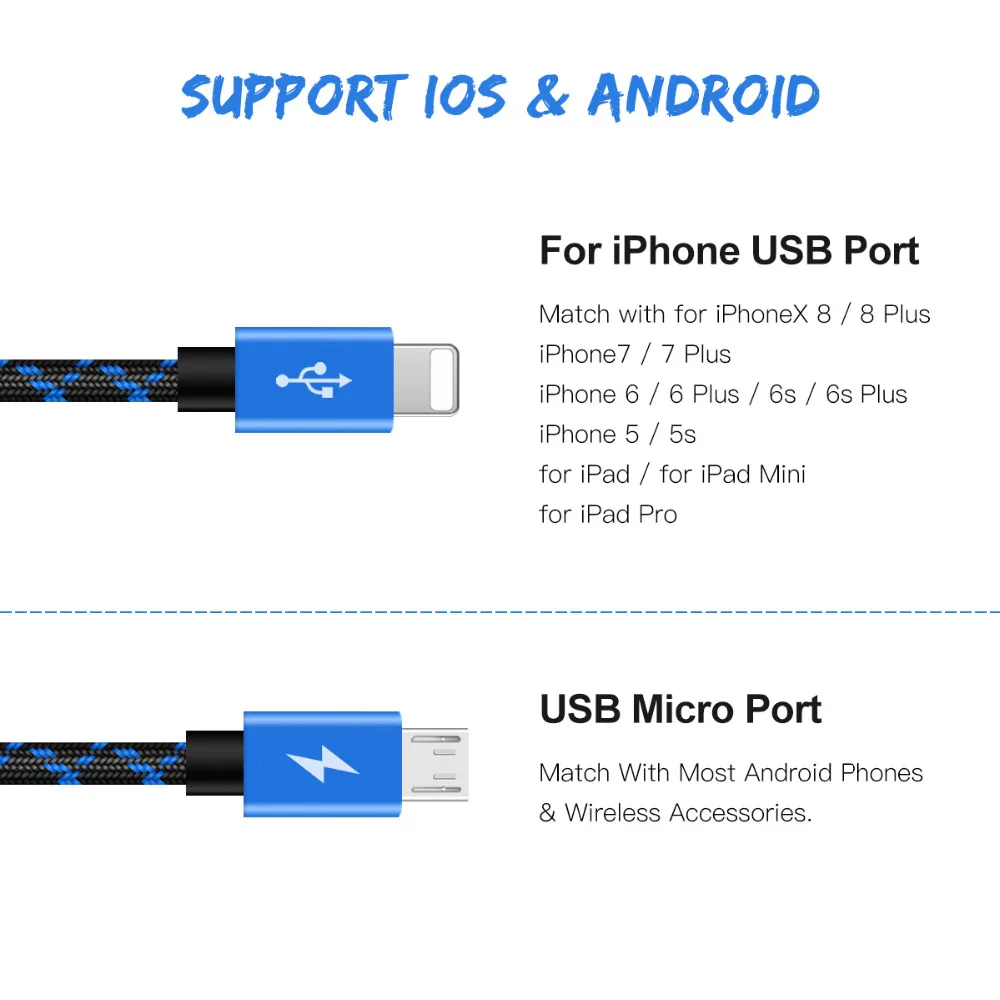 Кабель USB 2 в 1 VOXLINK 8 контактный кабель Micro для зарядки и передачи данных iPhone x 8plus 6 6s