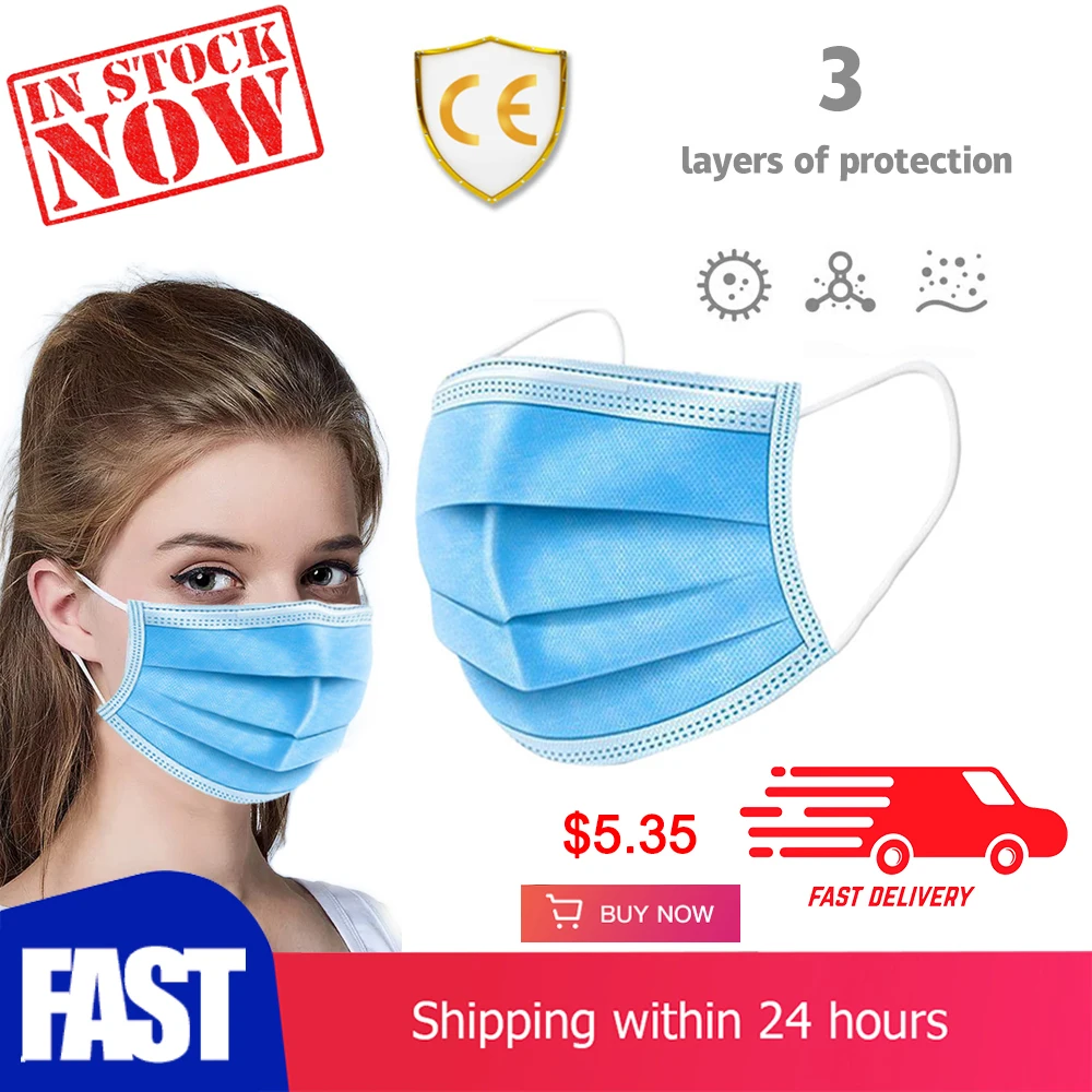 

Hot Sale 3-layer Mask Face Mouth Masks Non Woven Disposable Anti-Dust Meltblown Cloth Masks Earloops Masks Fast Delivery