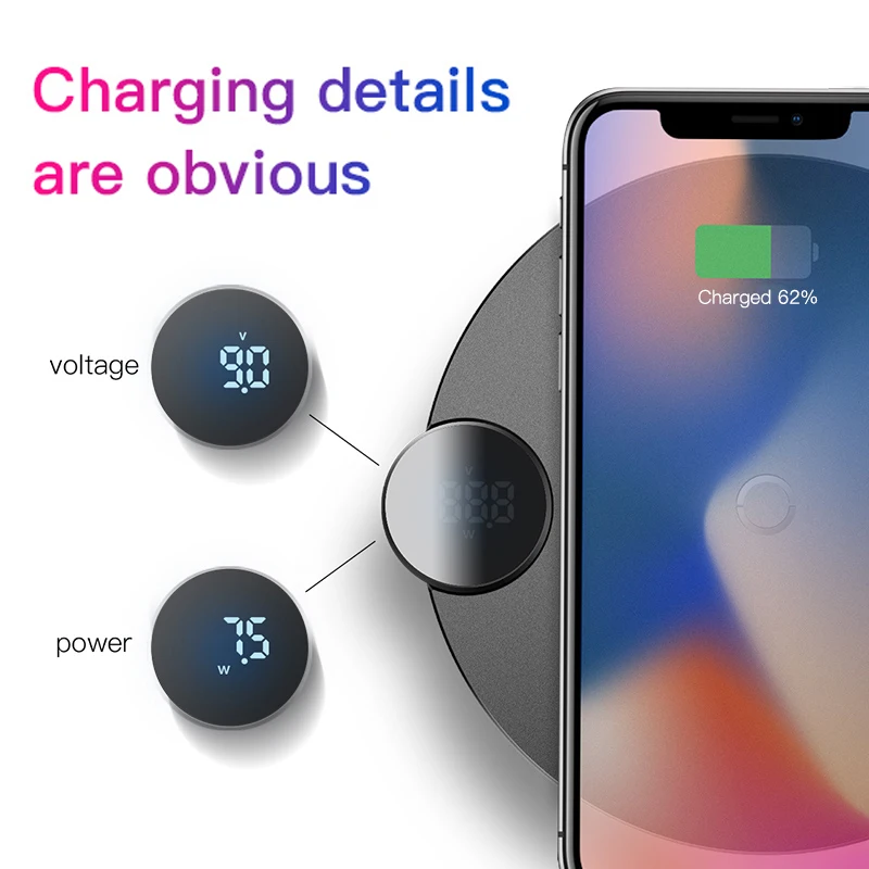  Baseus LED Digital Display Qi Wireless Charger For iPhone 11 Pro Max Xs XR X 10W Qi Wireless Fast C