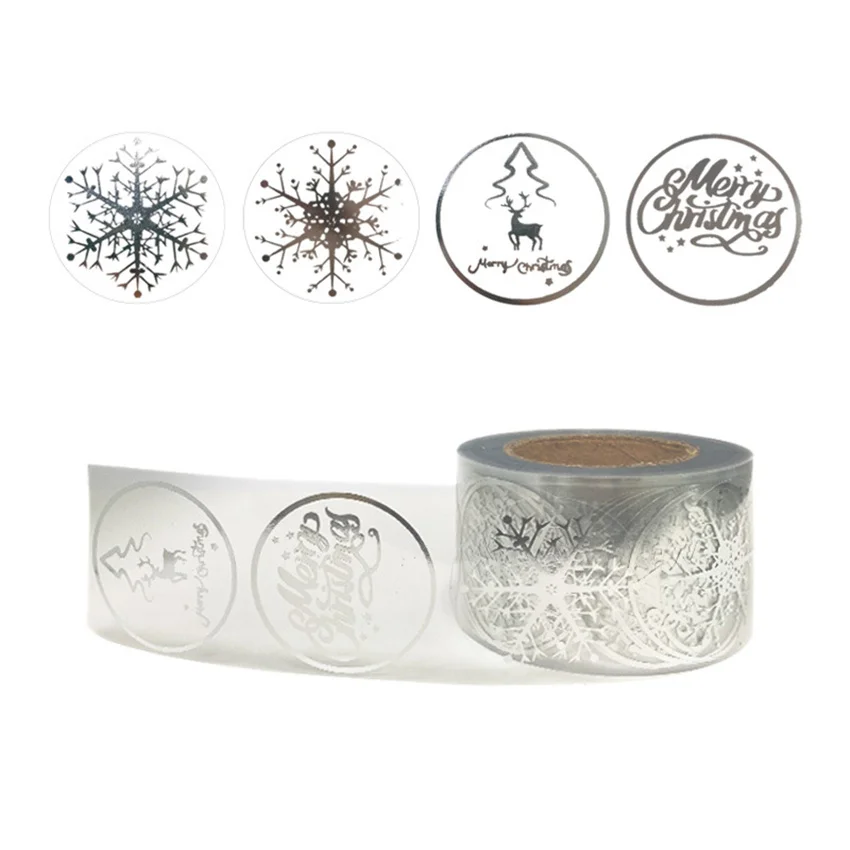 

Clear Silver Foil Snowflake Stickers 1.5inch Christmas Label Stickers for Greeting cards, Gift box, Candy bags, Envelope Decor