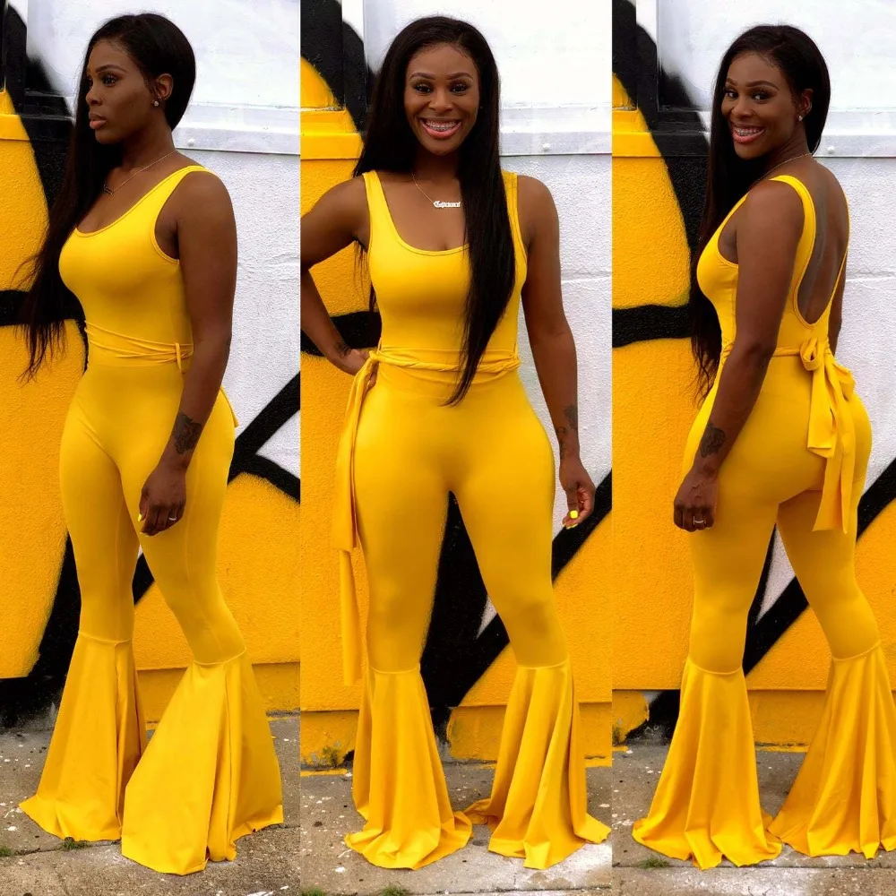 New Summer Women Bodycon Flare Jumpsuits Strap Plus Size Solid Blue Red Sashes Bandage Casual Streetwear Club Romper