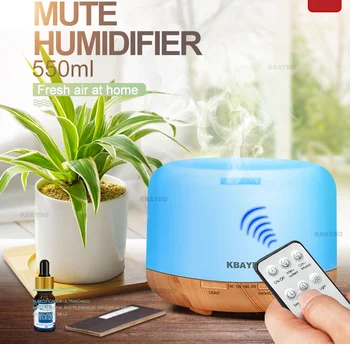 

KBAYBO Lights wood 550ml Remote Control Ultrasonic Humidifier Electric Aromatherapy Essential Oil Aroma Diffuser With7Color LED