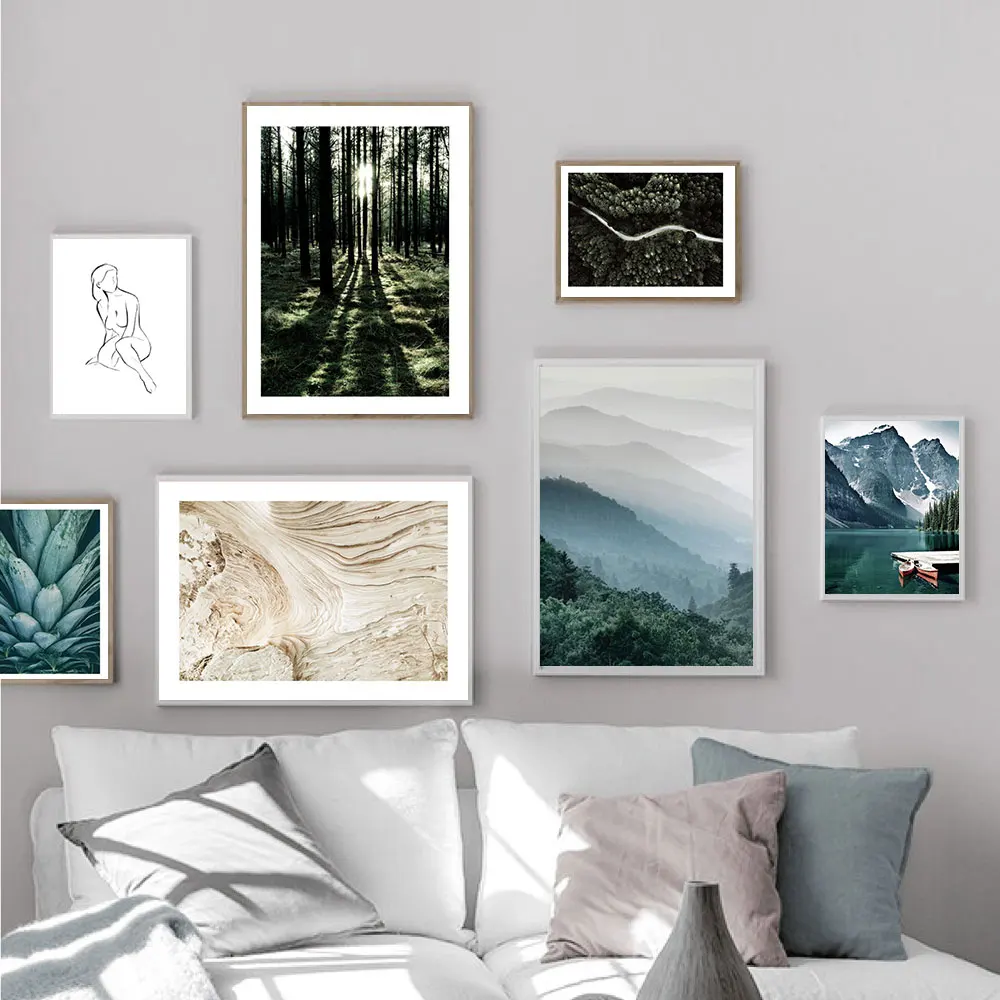 Scandinavian Poster Lake Nature Forest Landscape Nordic Style Wall Art Print Canvas Painting Living Room Decoration Pictures | Дом и сад