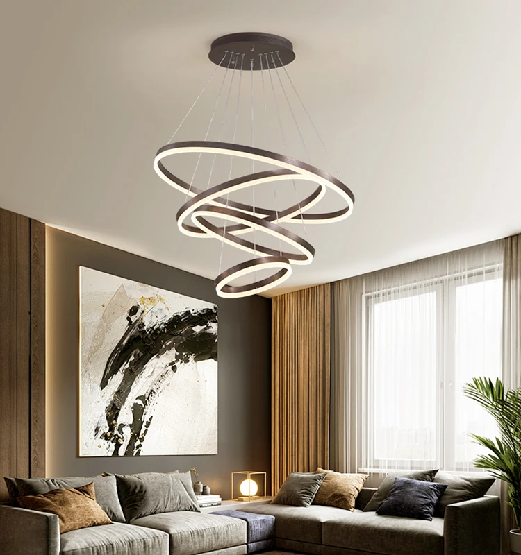 Led Circle Ceiling Hanging Chandelier Rings Black Loft Living Dining Room Modern Pendant Lamp Kitchen Indoor Lighting Fixture