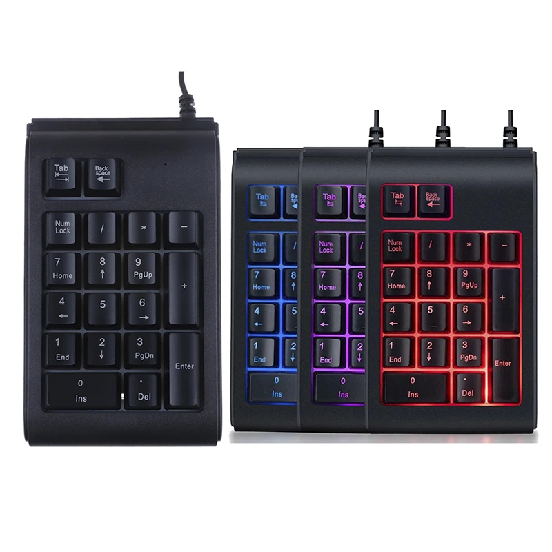 Mini Numeric Keypad with LED Backlight 19 Keys Number Keyboard USB Wired Numpad Waterproof ABS For Laptop Desktop PC