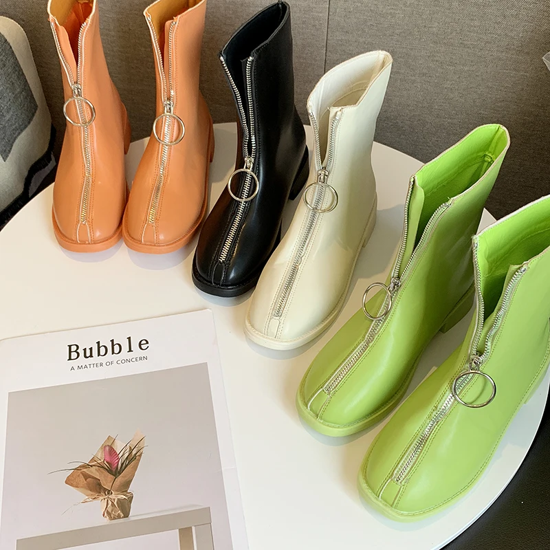 

Women's Mid Calf Boots Lace Up Shoes Booties Woman 2019 Low Heel Round Toe Boots-women Luxury Designer Rubber Ladies Autumn