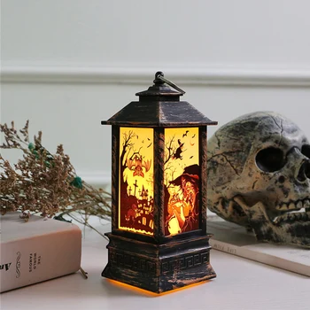 

Skull Witch Home Led Halloween Party Bar Decorative Lamp Fires Effect Acrylic Transparent Desktop Props Atmosphere Flame Light