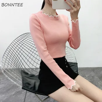 

Sweaters Women Irregular Collar Korean Style Slim Simple Elegant Knitting Striped Females All-match Fashion Soft High Quality
