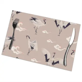 

Set of 6 Japanese Cranes And Clouds Placemats for Dining Table Place Mat in Kitchen Accessories Cup Wine Mat