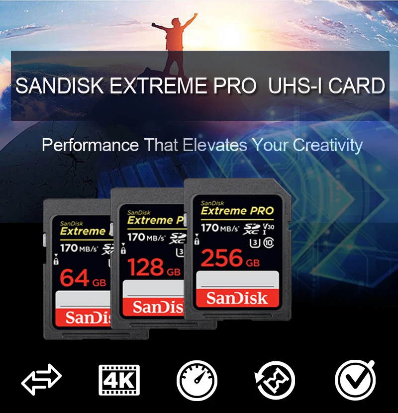 100% Original SANDISK SD Card 32GB 64GB 128GB 256GB Memory Card U1/U3 CLASS 10 UHS-I Card For 4k video reecording Camera best memory card