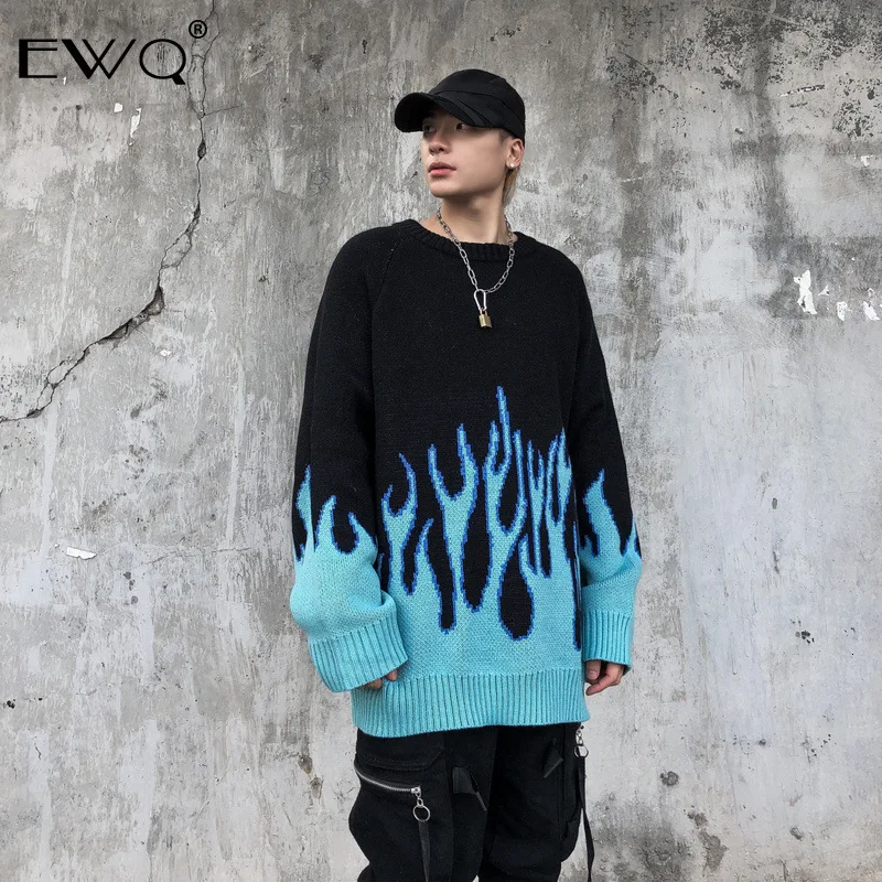 

EWQ / Fashion Men's Clothing Loose Sweater For Lovers Knit Oversize Tide Hip-hop High Street Tops For Male And Famale 9Y27705