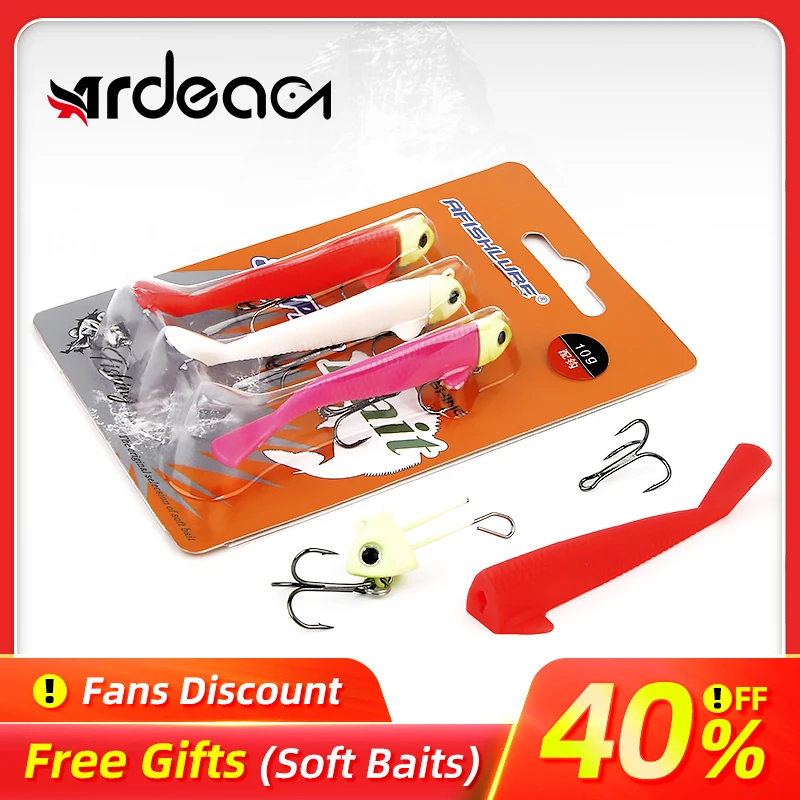 Ardea Silicone Bait jigging slow 3pcs Lead Fish Lure Hook Swimbait Trout Rotate Carp Wobblers Baitfishing Fishing Tackle | Спорт и