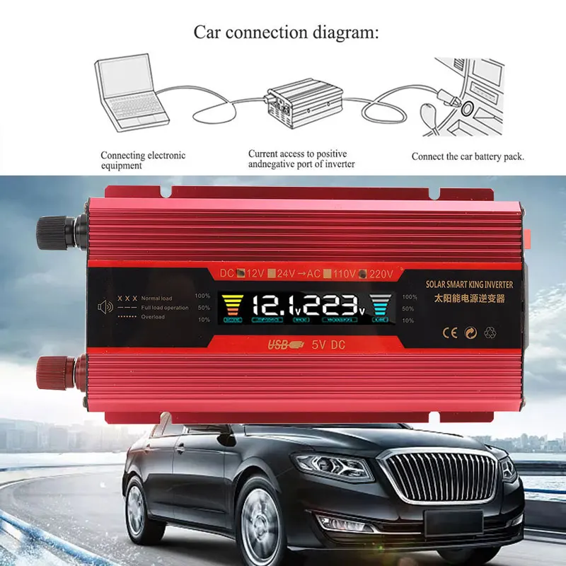 Vehemo автомобильный инвертор питания DC 12VTo AC 220V анти-обратная защита инвертор питания двойное цифровое табло домашний/туристический трансформатор