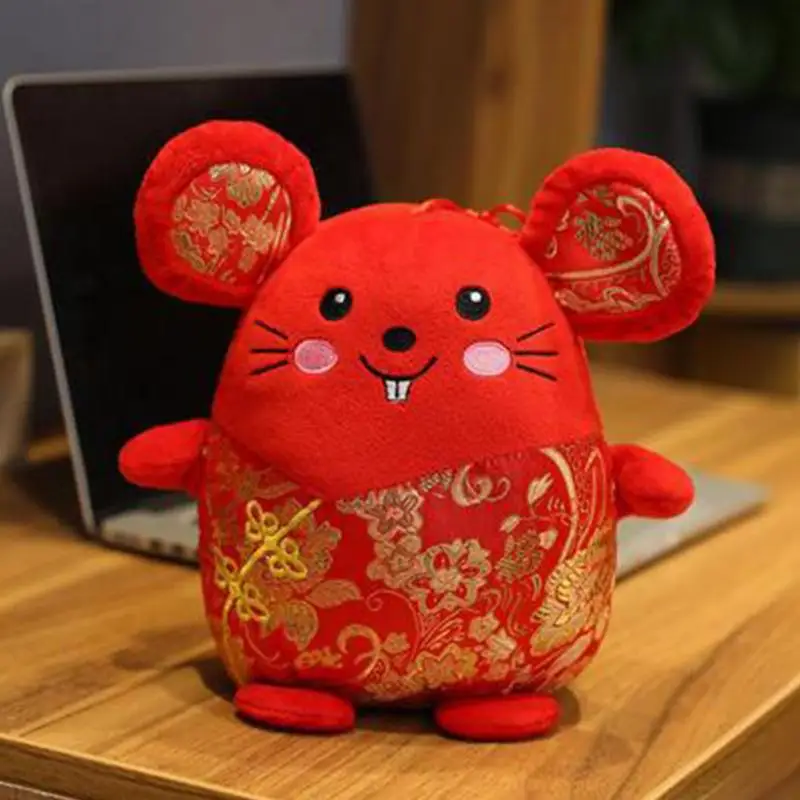 Год мышь год Китай счастливый мешок крыса плюшевая мышь в Танг костюм мягкие игрушки китайский год вечерние украшения подарок - Цвет: Red