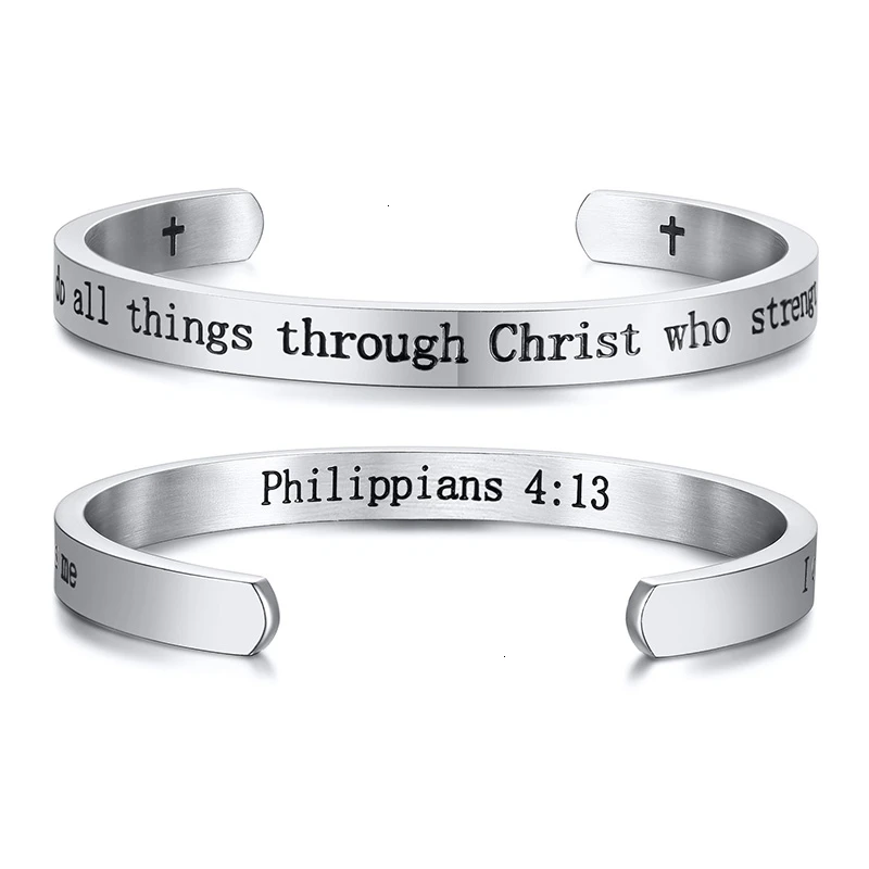 Выгравированные "I Am With You Always Matthew 28:20" вдохновляющие библейские цитаты браслеты-манжеты браслеты для женщин и мужчин подарки - Окраска металла: B-384S-2