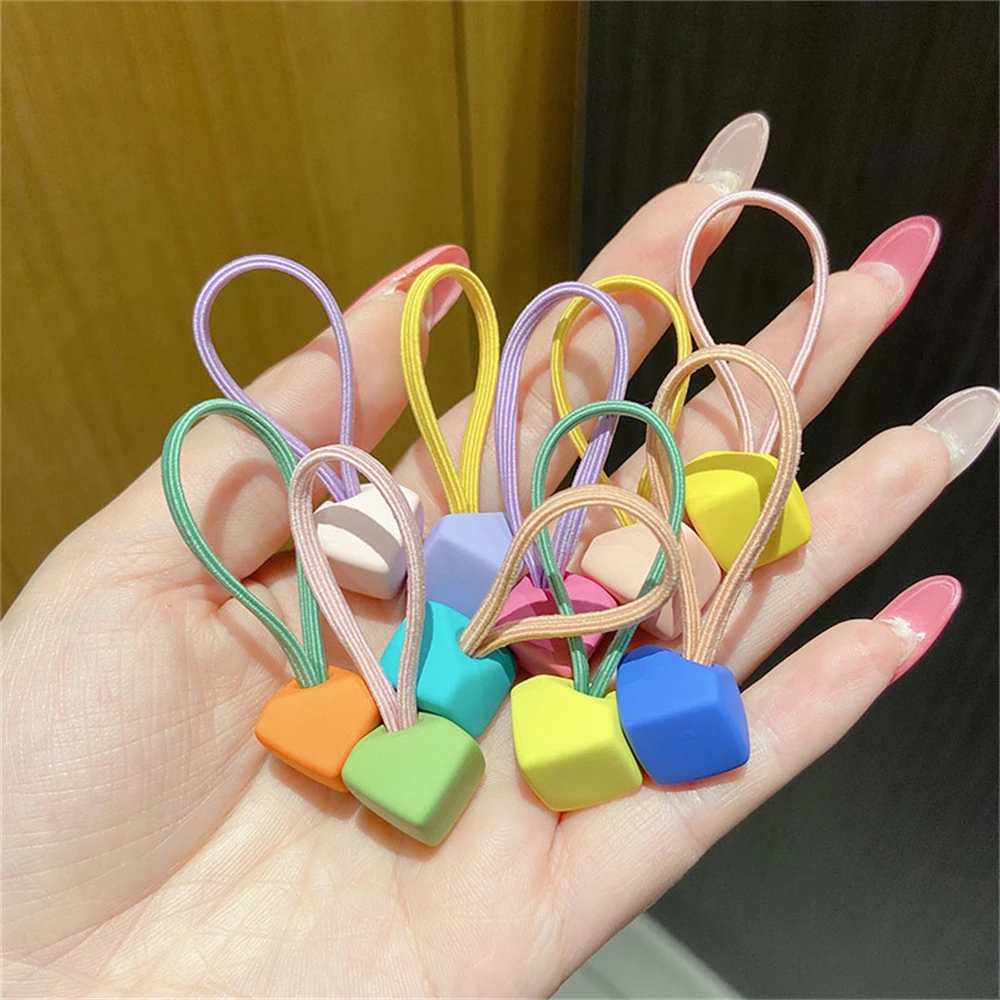 mini hair clips 10PCS/Set Frosted Geometric Hair Rope Candy Colors Elastic Rubber Bands Girls Ponytail Holder Hairpin Headwear Accessories ladies head wraps