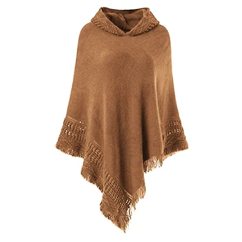 

Spring Autumn Women Knit Sweaters Batwing Sleeve Openwork Casual Cloak Hooded Sweaters Female Loose Irregular Tassel Tops