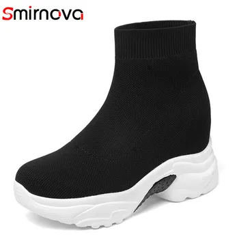 

Smirnova new arrival 2020 winter boots for ladies round toe slip on shoes knitting boots hot sale fashion women's ankle boots