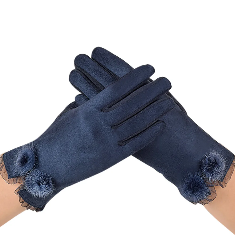 Blue Женские зимние перчатки бархатные теплые перчатки на запястье толстые варежки с бантом Элегантные Роскошные перчатки для женщин guantes - Цвет: Blue
