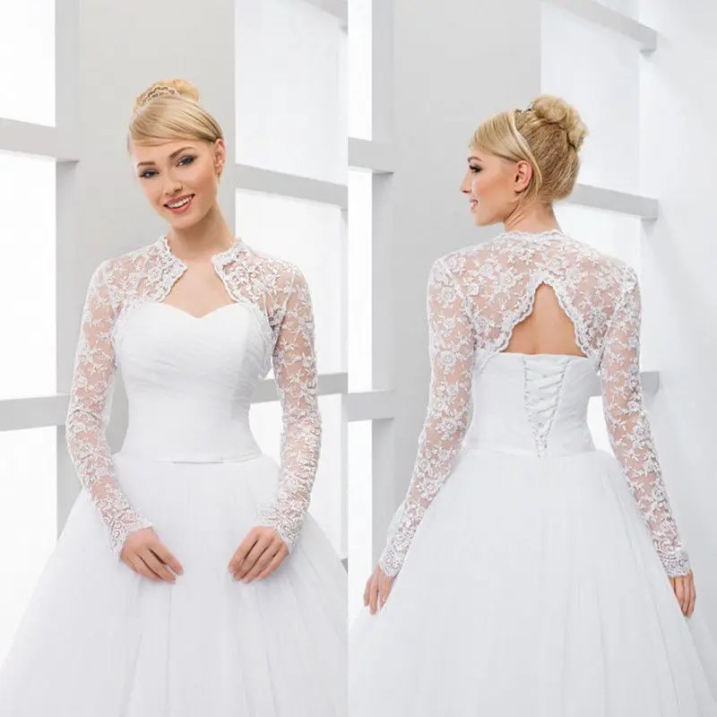 Womens Wedding New Top Bridal Lace Bolero Shrug Jacket Long Sleeve S M L XL XXL
