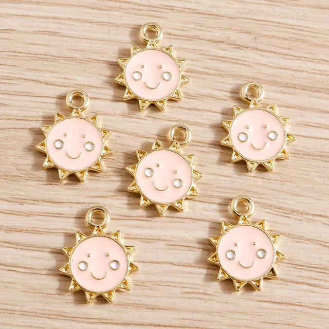 10pcs/lot Enamel Alloy Enamel Charms for Jewelry Making Cute Moon Star Sun Charms Pendant for DIY Necklaces Earrings Accessories Pink Color