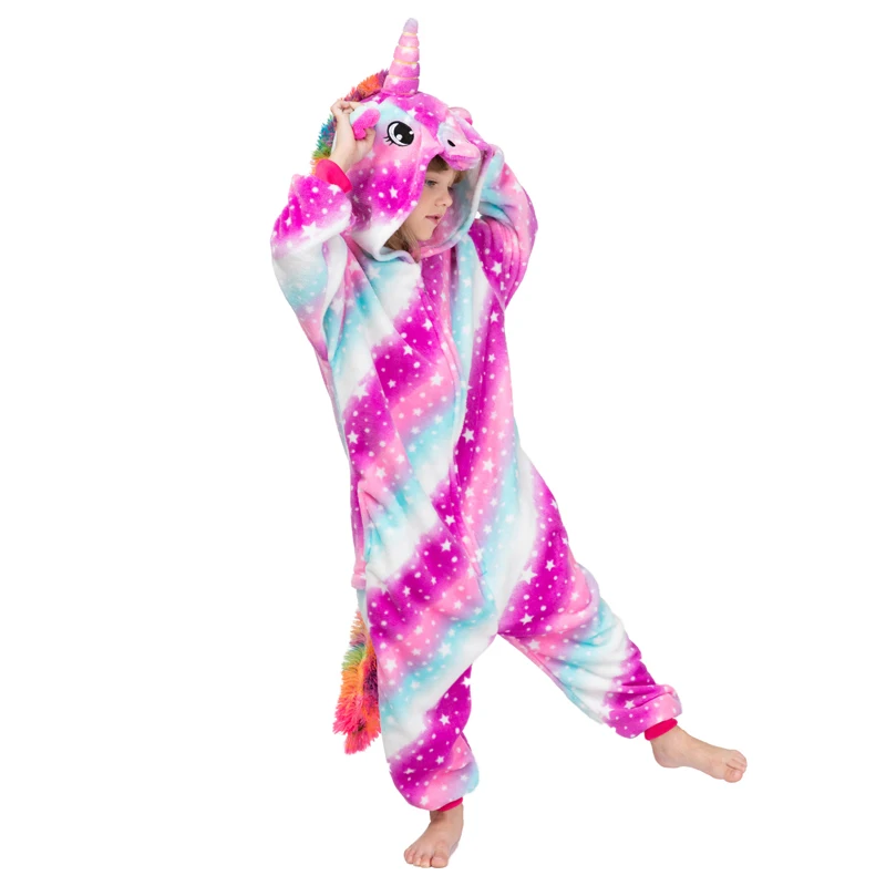 Пижамы с животными; Детские пижамы с единорогом и радугой для мальчиков и девочек; детские пижамы; Детские ползунки «панда»; зимние Sleepwear4-12