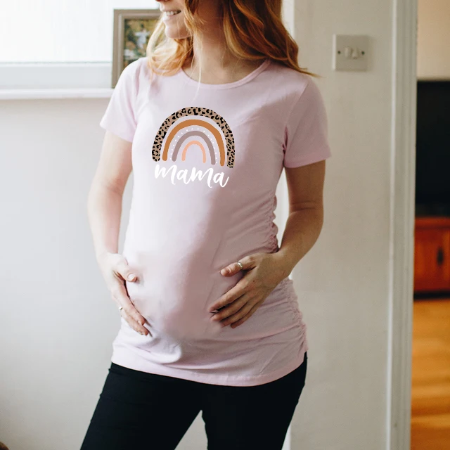 Nordic rainbow mama Printed Pregnant T Shirt Maternity Short Sleeve T-shirt Pregnancy Announcement Shirt New Mom Tshirts Clothes