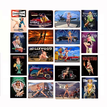 

Motorcycle Sexy Lady Art Metal Plate Painting Europe America Beauties Tin Sign Pub Club Garage Wall Decoration Retro Iron Plaque