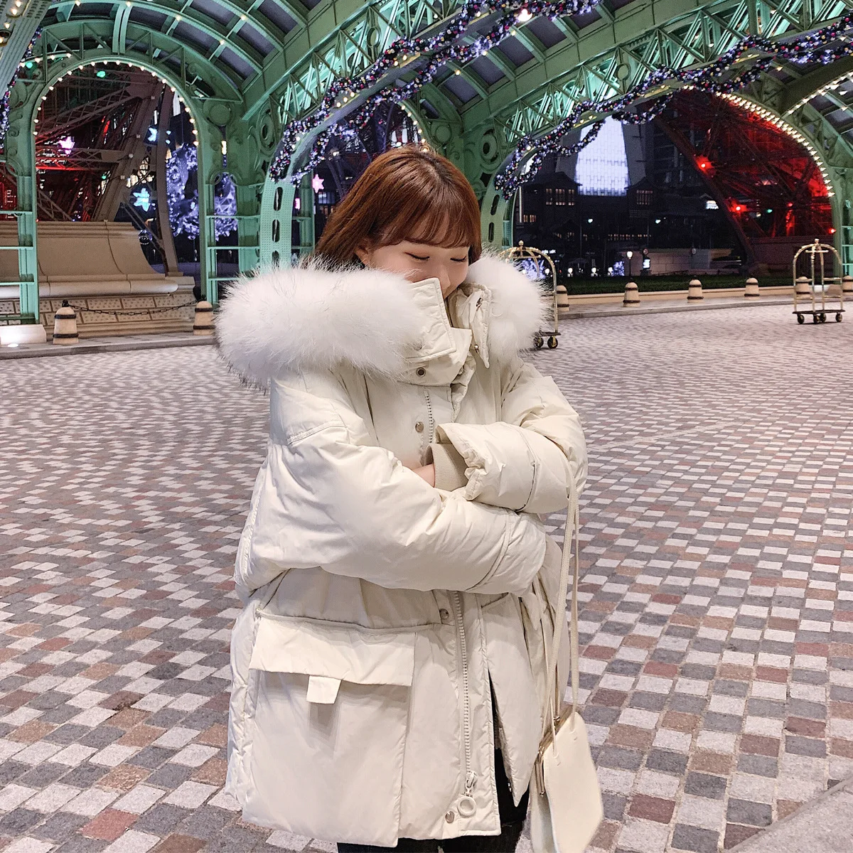 

Photo Shoot Cotton Overcoat Women's 2019 New Style Autumn And Winter Loose-Fit Large Fur Collar Cotton-padded Jacket down Coat S