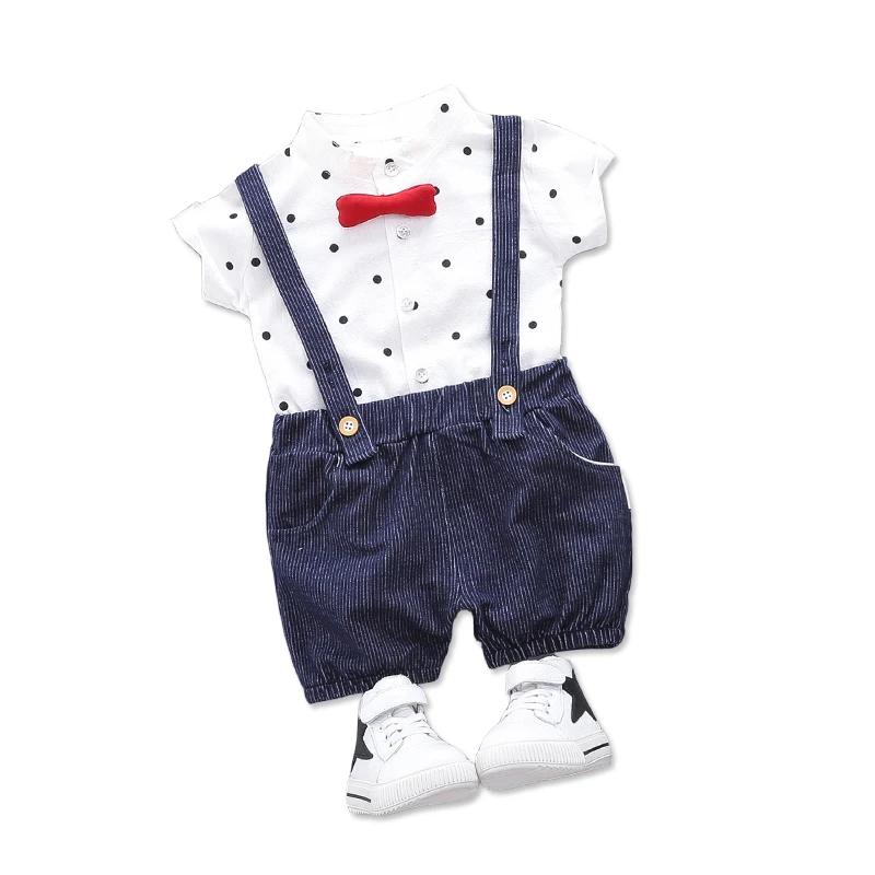 

Summer Baby Boy Clothes Infant Gentleman Bow Dot T Shirt Bib Pants 2pcs/sets Toddler Fashion Garment Children Casual Sport Suits