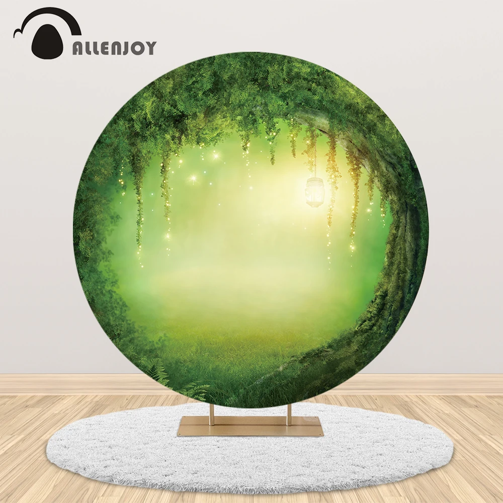 

Allenjoy Alice in Wonderland birthday party round backdrop cover Fairy forest tree girl baby shower circle banner portrait photo