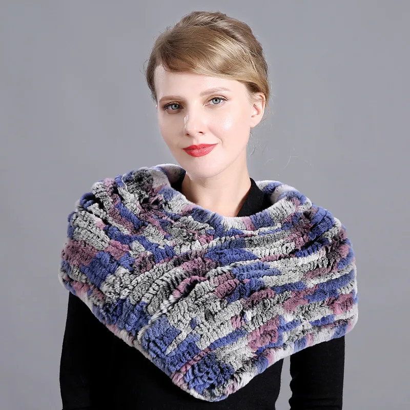 Multi-Color 1 Женский Настоящий мех кролика Черный шарф накидки зимние теплые треугольные накидки ручной работы шейный платок пушистый мягкий - Цвет: Multi-Color 1