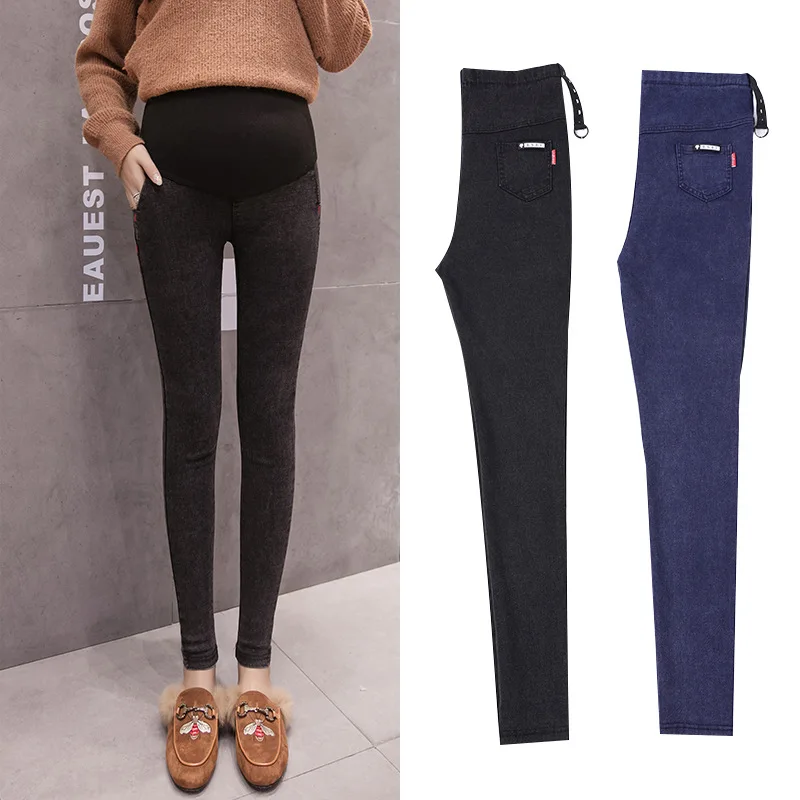 

Maternity Jeans Autumn Thin 2019 New Style Outer Wear Pants Autumn And Winter plus Velvet Leggings Slimming Pregnant Women Trous