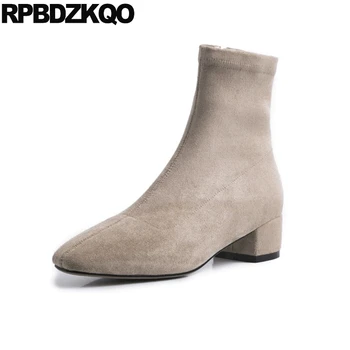 

chunky luxury shoes autumn short fall women boots winter 2019 plus size square toe fur zipper big suede ankle 10 block thick mid