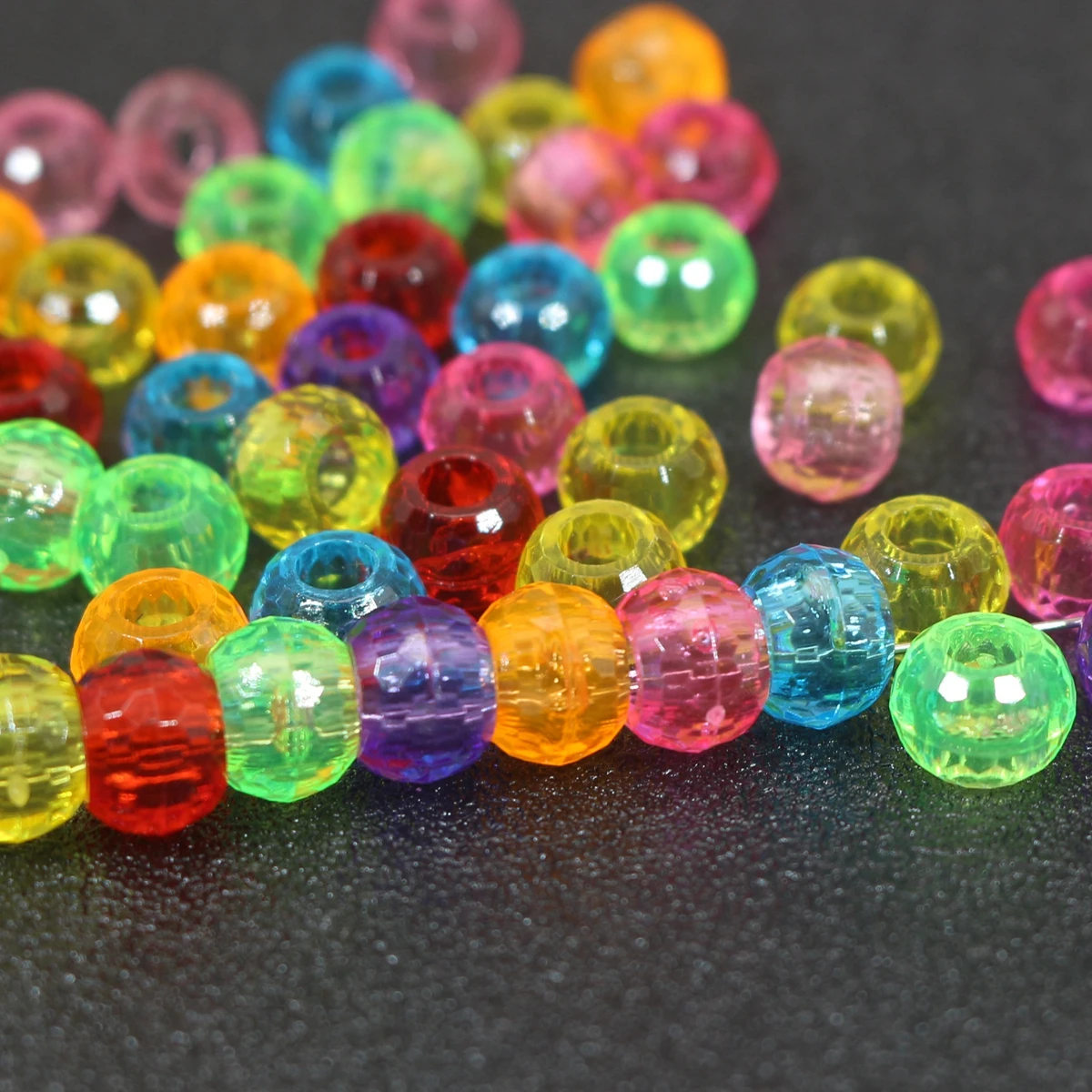 

200 Mixed Transparent Color Acrylic Faceted Round Pony Beads 9X6mm Kids Crafts