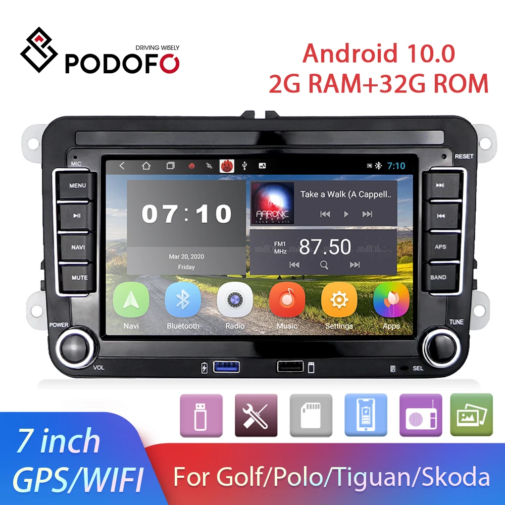 Автомагнитола Podofo 2 din Android 10 0 7 дюймов GPS Wi Fi для VW/Skoda/Tiguan/Octavia/Passat/SEAT/Golf/Polo/Leon|camera dashcam|1080p dash camvideo registrar |