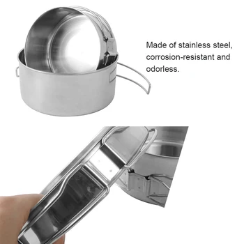 8pcs Outdoor Pan Set Stainless Steel Stacking Pots Hiking Pot Camping Cookware Non-stick Picnic Cooking Bowl Pot Kit 5