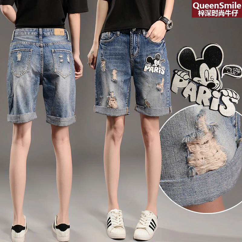 Модные женские летние джинсовые шорты женские короткие с высокой талией Новые Мультяшные короткие джинсы с завышенной талией брюки плюс размер