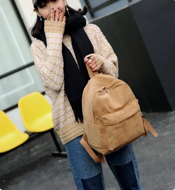 

College nbs style new corduroy front pocket men's and women's backpack large capacity multipurpose Student Backpack
