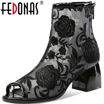

FEDONAS Embroider Sexy Fashion Women Summer Boots Open-Toed Thick Heeels Pumps 2020 Spring Party Office Lady Shoes Woman Heels