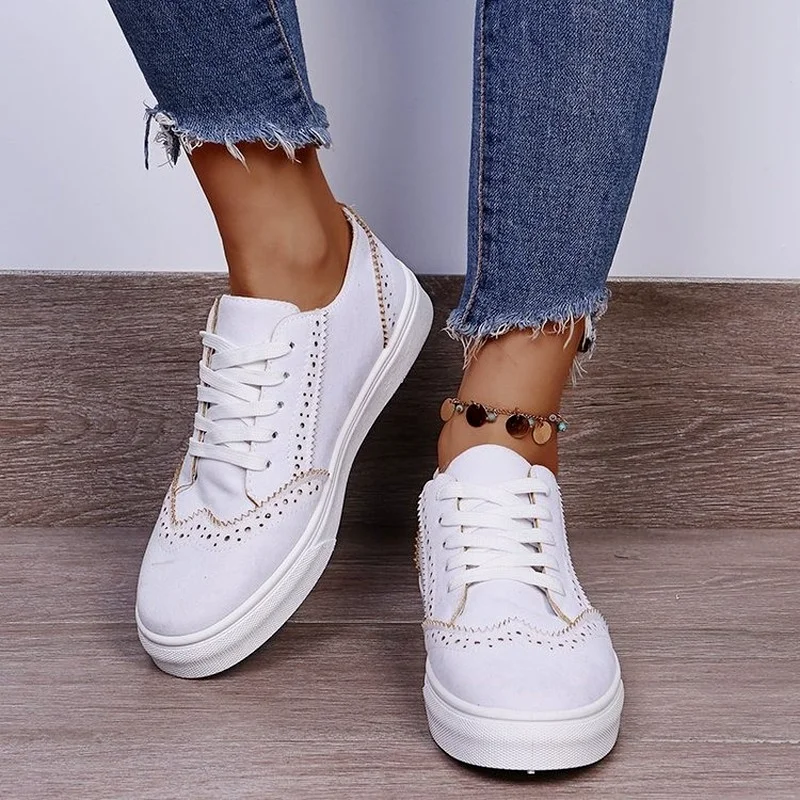 Spring/Autumn 2021 New Flats Shoes for Women Sneakers Fashion Low Cut Lace-up Casual Platform Shoes Woman Plus Size 43 Sneakers