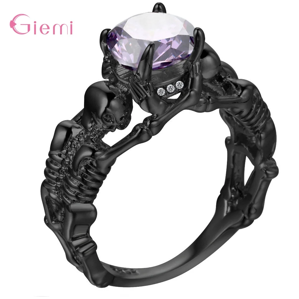 Высококачественные ювелирные изделия в стиле панк, различные Кристальные кольца для мужчин и женщин в форме черепа, вечерние серебряные кольца из натуральной 925 пробы - Цвет основного камня: Purple