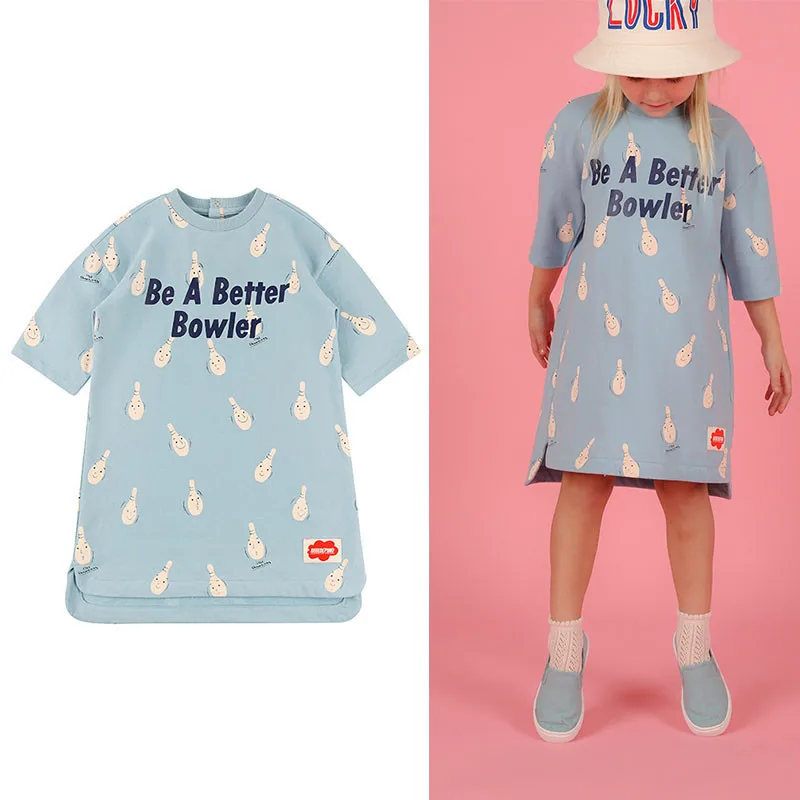 

2019 Bebe De Pi** Korean Toddler Girls Sping Fall Dress Lovely bowling Print A-line Dress Kids Girls Brand Half-Sleeve Dresses