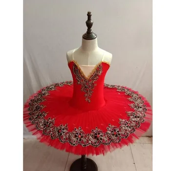 

Red Professional Ballet Tutu Swan Lake Dress Women Pancake Tutu Ballerina Dance Costumes Party