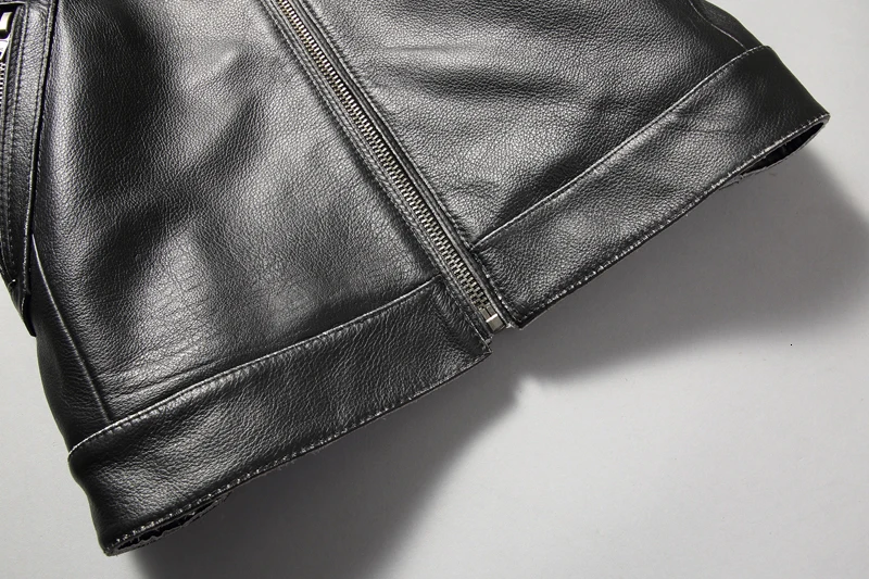 New Men Casual Cowhide Genuine Leather Jacket Stand Collar Riding Jackets Black/Black Eding/Vintage Gray Coats
