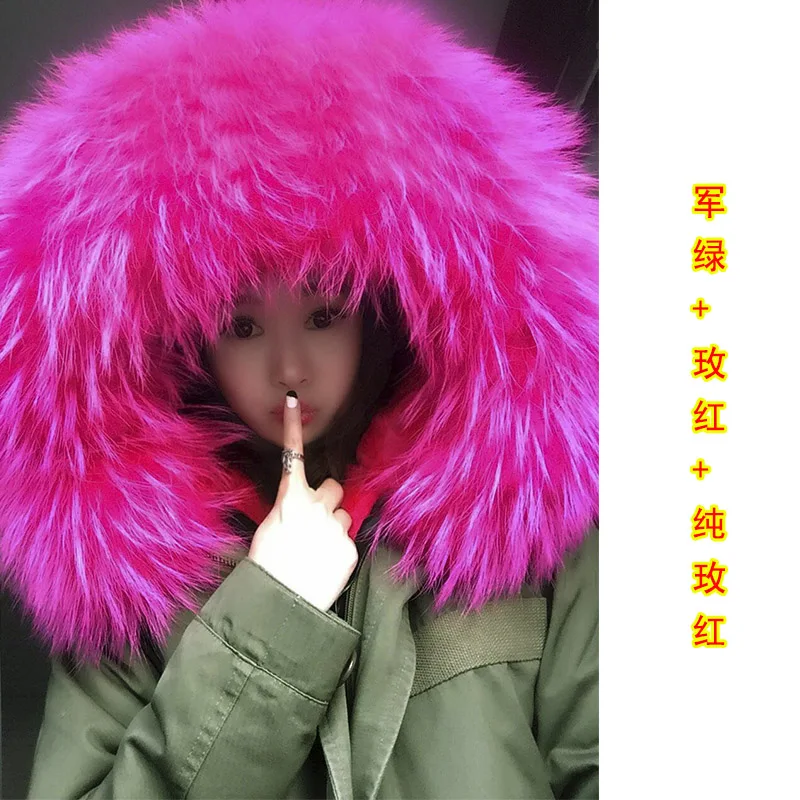 green rosered Лидер продаж, парки из натурального меха Mujer, новые парки, зимняя женская куртка, обычная куртка, натуральный мех, однотонная куртка женская с капюшоном, большие размеры - Цвет: green rosered