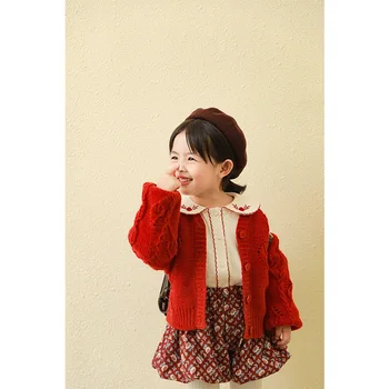 

Kids Sweater 2020 Fall New Products Pure Color Warm Sweater Cardigan Girls' Knitted Twist Fashion Classic Cardigan