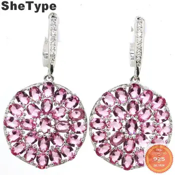 

40x21mm 2020 New Arrival 7.0g Created Pink Tourmaline CZ Ladies 925 Solid Sterling Silver Stud Earrings