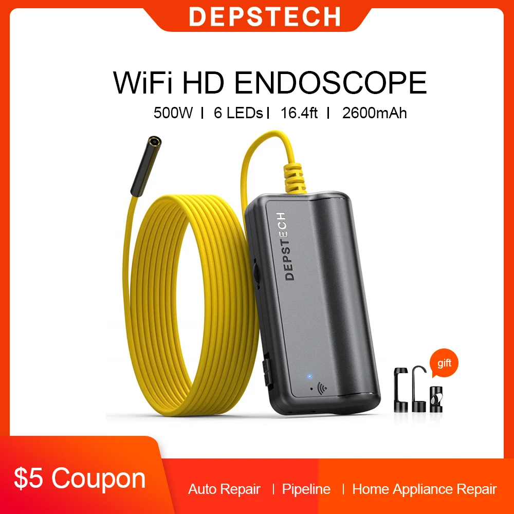 Promoción DEPSTECH-endoscopio inalámbrico de doble lente, cámara de inspección Wifi de 2MP/5MP, tubo de boroscopio de serpiente para tubo de ventilación subacuática, reparación de coche VRM8AdRxqkA