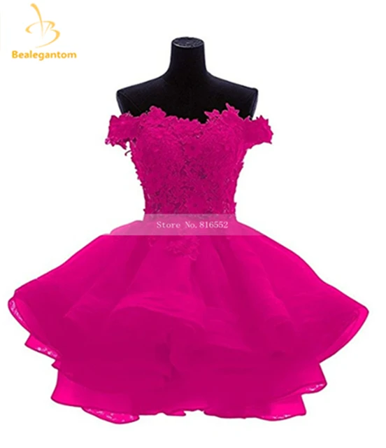 Bealegantom New Lovely Lilac Short Prom Dresses 2021 Sweetheart Flowers Organza Homecoming Graduation Dresse Formal Party Gown fuchsia